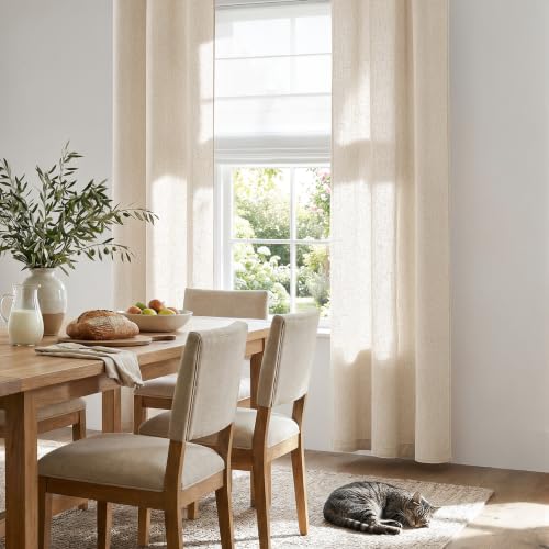Image of jinchan Linen Curtains 96 Inch Light Filtering Grommet 2 Panels Natural