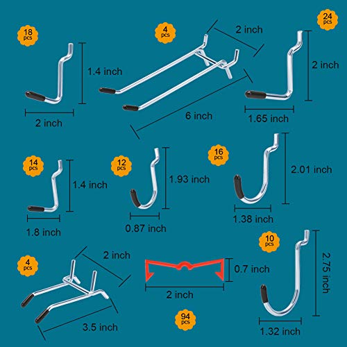 Daanxw 248Pcs Pegboard Accessories Organizer Kit, Pegboard Bins, Pegboard Set For Tools, 1/8 And 1/4 Inch Pegboard Hooks Assortment, Pegboard Bins, Metal Hooks For Hanging Storage (Red) #TOP2