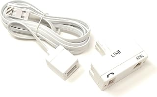 Maincore 2m 2in1 long White BT Telephone Extension Cable Lead With BT & ADSL RJ11 Socket Micro-Filter MicroFilter UK Broadband Phone Modem Splitter Adapter (2m)