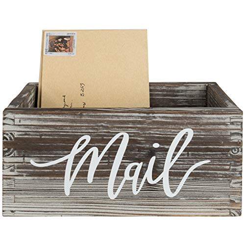 Mygift Rustic Torched Wood Mail Holder Storage Box, Desktop Organizer Bin With Mail Script Design #TOP5