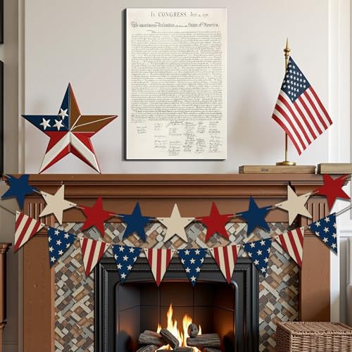 Image of Framed 4th of July Fireworks Wall Art, Patriotic USA Canvas Art Pictures, American Flag Wall Decor, Made in USA Ready to Hang for Living Room Bar Patio