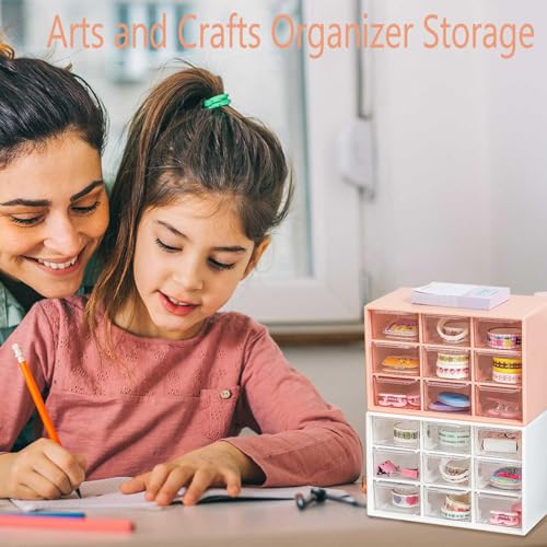 Image of Christmas Gifts 2Pack Small Drawer Organizer Craft Cabinet Storage 9Drawers Tiny Plastic Stackable Storage Box with Stickers for Sewing Bead Collection Makeup Jewelry Graduation Gifts