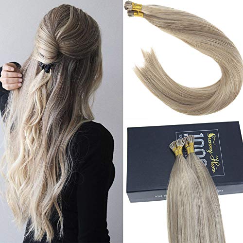Sunny 16inch Fusion Extensions with Highlight Two-tone Color Golden Blonde with Light Blonde Pre bonded I Tip Fushion Remy Human Hair 1G/S 50gram