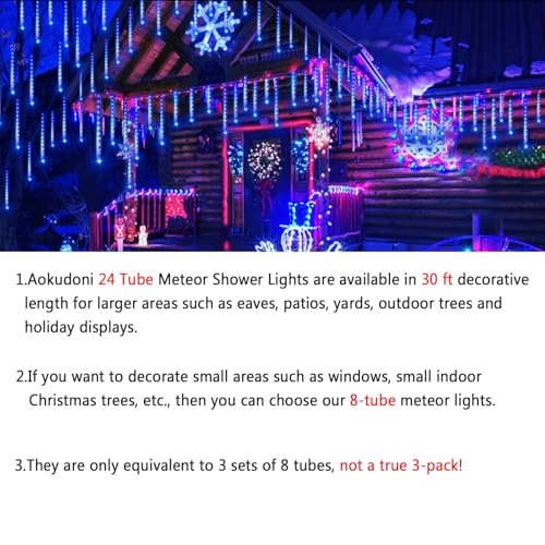 Aokudoni METEOR SHOWER LAMP 24B Outdoor Christmas Decorations, 24 Tubes(Equivalent To 3 Sets Of 12Inch 8-Tubes) Meteor Shower Lights Snow Falling Icicle Christmas Lights Outdoor thumb #4