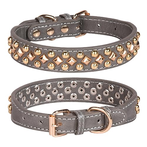 haoyueer Spiked Dog Collar Soft Pu Leather Mushrooms Rivet Spike Studded Dog Collar Adjustable Puppy Collars (XS, Grey)