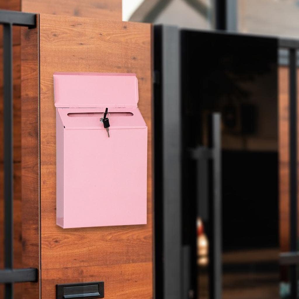 NC Iron Vertical Mailbox Hanging Security Wall Mounted Suggestion Drop Box Secured Paperwork Newspapers Magazines Holder Postbox Case Porch Room Decors - Pink