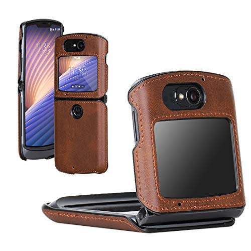Feitenn For Motorola Razr 5G 2020 Case, Moto Razr 5G Leather Case, Shockproof Flip Cover Pu Leather + Hard Pc Plastic Bumper Durable Defender Shell Folding Case For Moto Razr 5G 2020 Version - Brown #TOP7