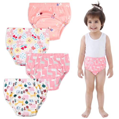 Image of UNIFAMILY 4 Pack Potty Training Pants for 2-6 Years Girls, Cotton Toilet Training Pants for Baby Girls (3 Years)