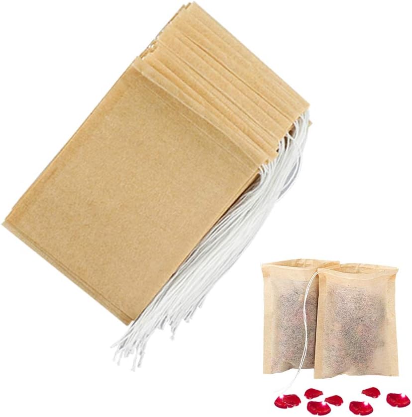 Tea Filter Bags, Fu Store Disposable Empty Tea Bags Infuser,Drawstring Safe Tea Filter Bags for Loose Leaf Teal, Set of 100 Pack (Natural)