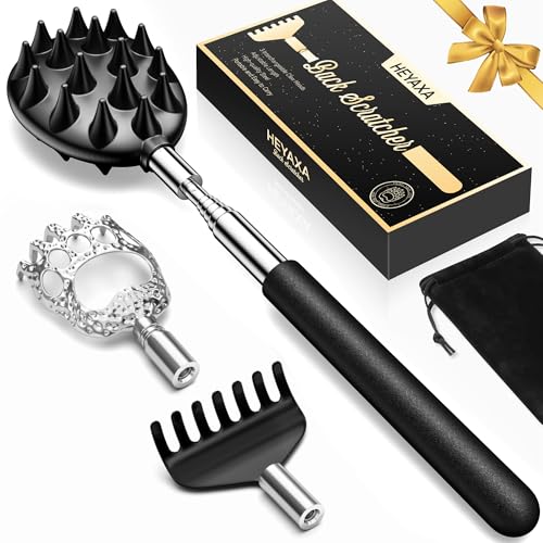 Telescoping Back Scratcher with 3 Detachable Heads, Gifts for Christmas,