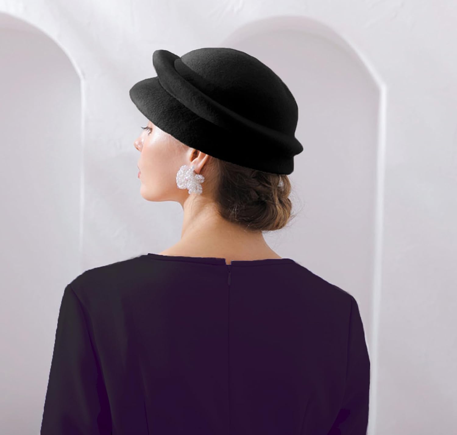 ORIDOOR Women Vintage 100% Wool Felt Flowers Bucket Cloche Bowler Hat Church Wedding Beret Hat - Image 3