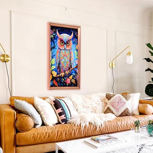 Image of Amazon Brand - Umi Framed Wall Painting, Colourful Owl with Crystal Diamonds For Wall Decoration Esthetic Wall Hanging Painting For Living Room Bedroom Housewarming Gift Office - 30x50cm
