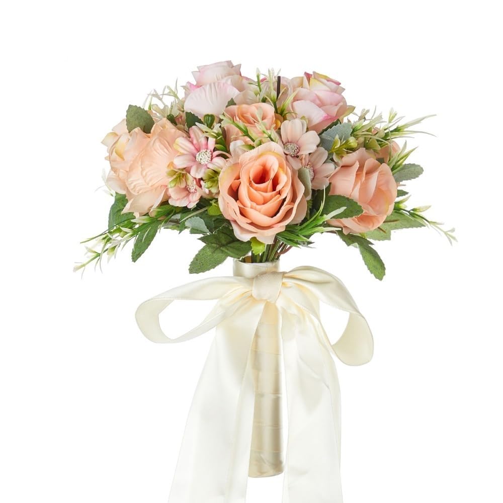 Huffa Orange Elegant Bride Holding Flower Bouquet - Beautiful Wedding Rose Arrangement(Orange)