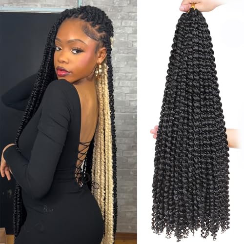ZRQ Passion Twist Hair Natural Black 7Packs 30 Inch Water Wave Crochet Hair Goddess Bohemian Spring Twist Hair for Butterfly Locs Crochet Hair Synthetic Braiding Hair Extensions #1B