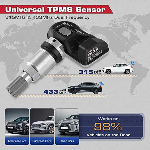 Autel TPMS Sensor MX-Sensor, Dual Frequency Tire Replacement Sensor for All Cars, Same as OE Sensor, 100% Cloneable Pressure Monitor System (Metal Valve, Press-in, 4PCS)