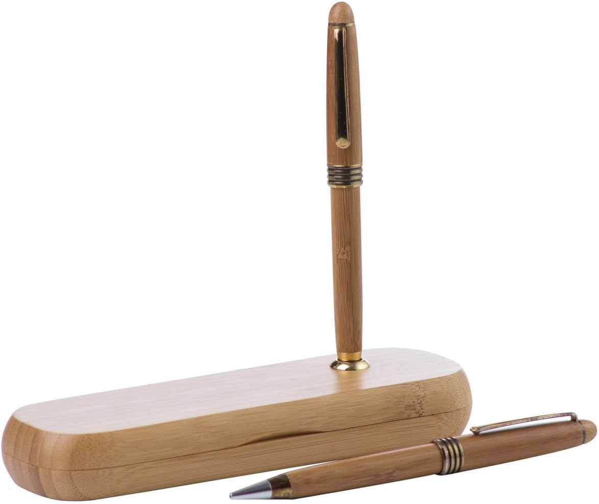 Durable Executive Bamboo Ballpoint Pen and Pencil Set with Bamboo Storage Case, 3 pieces
