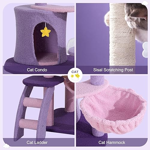 Torre para gatos morada y rosa 65 pulgadas miniatura 3