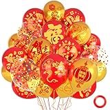 80 PCS Chinese New Year Balloons Spring Festival Latex Balloon Chinese Gold Fu Lantern Fortune Balloons Chinese New Year Party Decoration for Spring Festival Year of the Snake Party Supplies