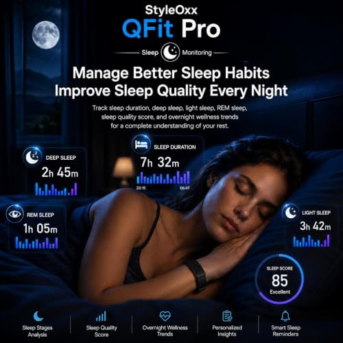 Image of Nex-QFit Pro Smart Fitness Band with 24 /7 Activity Tracking, Heart Rate & HRV Monitoring,Stress & Sleep Tracking, AI- Health Analysis,50+Sports Modes,30 Days+ Battery Life,Subscription-Free