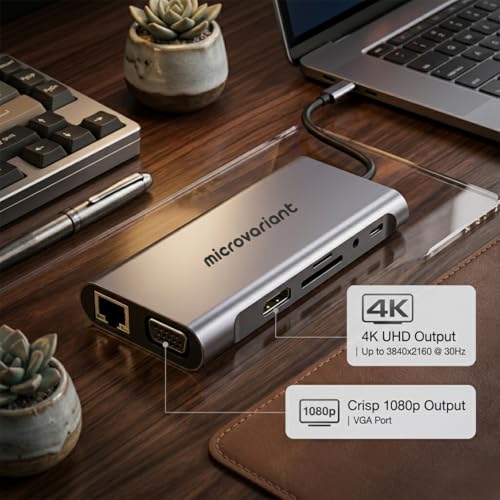 Image of Cport 11-in-1 TypeC Docking Station, Aluminum Type C Adapter with 4K Hdmi, Vga, 1GBPS Ethernet Rj45, 4X USB 3.0, USB-C Power Delivery, 3.5Mm Audio, Tf /Sd Card Reader for Mac /Pc /Laptop