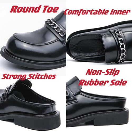 Mens Round Toe Leather Slip-On Dress Mule Sandals Classic Summer Backless Slippers Retro Formal Business Party Half Loafers3