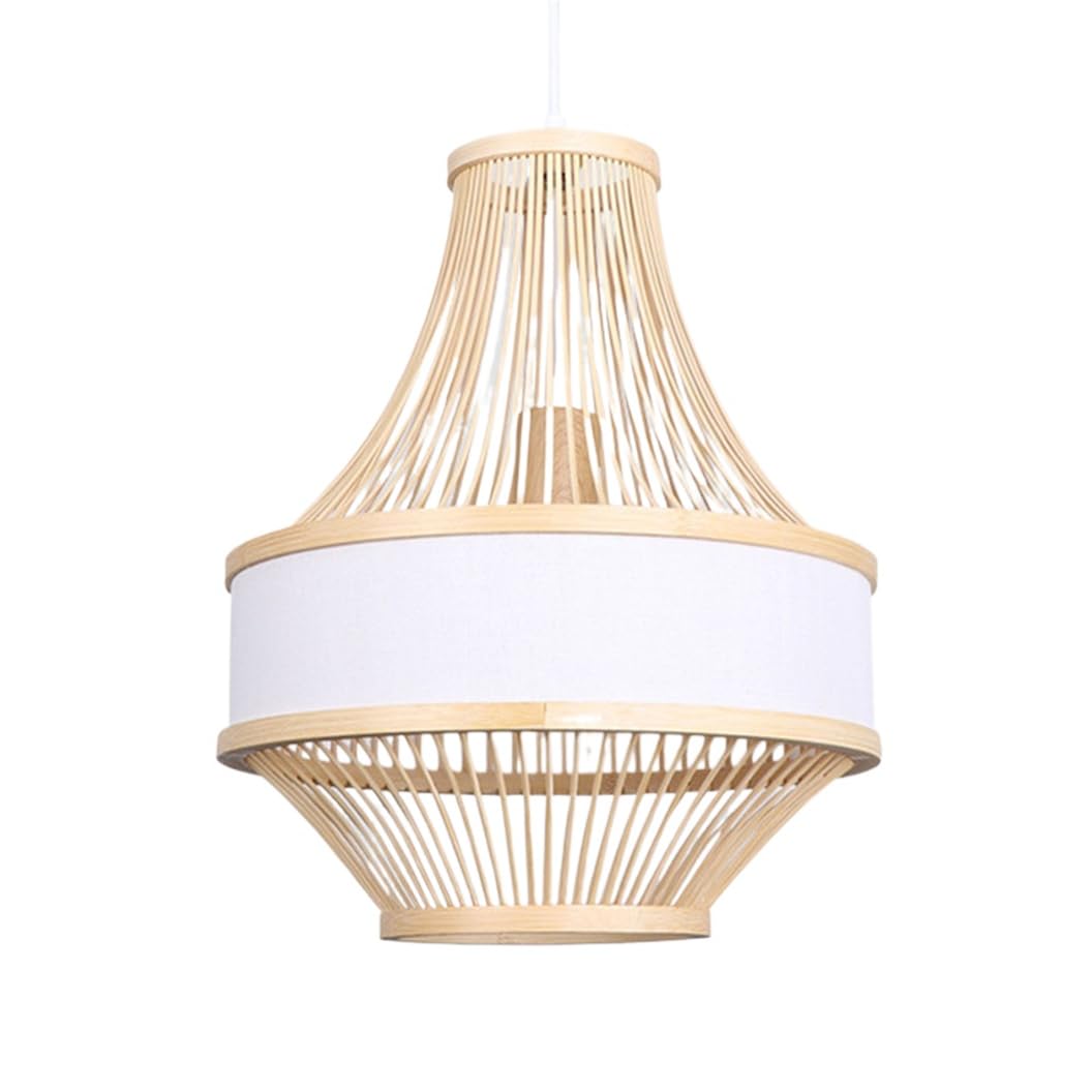 CSSYKV Linen Fabric Pendant Lamp Modern Dining Room Light Fixture 15.7'' Large Bamboo Wicker Lantern Blue Pendant Light Nordic Nursery Room Light for Indoor Dining Room Kitchen Entryway Living Room