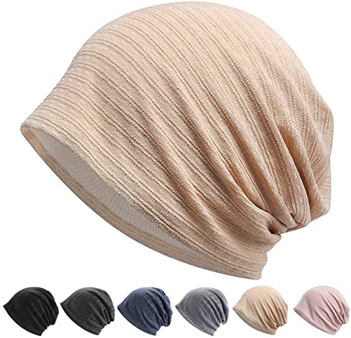 ニット帽 春 夏 秋 帽子【コットン100%•2層構造•肌に優しい】 薄手 コットン帽 ケア帽子 無地 ニットワッチ ビーニー ニットキャップ ストレッチ性 通気性 柔らかい 防風 無地 男女兼用 (ベージュ, 柄入りタイプ)
