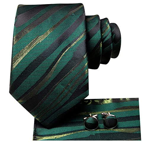 Image of Hi-Tie Men Ties Sets Silk Stripe Paisley Necktie Pocket Square Cufflinks for Business Wedding