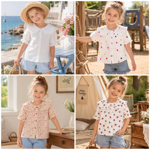 Image of Mud Kingdom Little Girls Peter Pan Collar Blouse Cotton Short Sleeve Button Up
