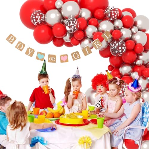 Image of Red Silver Balloon Garland Arch Kit - Red and Metallic Silver Balloons Confetti Latex Balloon for Birthday Wedding Graduation Retirement Valentines Day Christmas Party Decorations