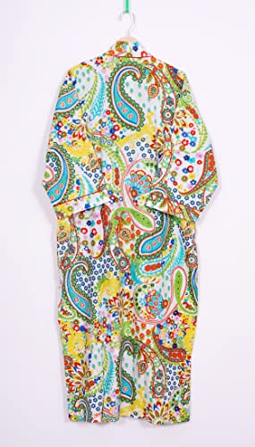 Image of Pure 100% Cotton Robe For Womens Bathrobe Dressing Gown Long sleepwear Free Size Kimono
