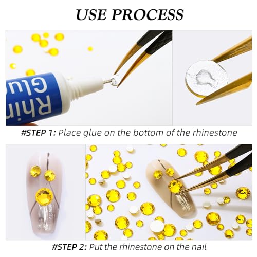 Image of Yellow Flatback Rhinestones, Glass Rhinestones for Nail Art and Craft, Glue Fix, Loose Crystal Gemstones(Yellow, SS12, 2880pcs, 2.9-3.0mm)