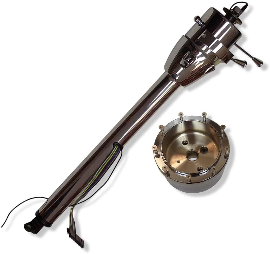 DEMOTOR PERFORMANCE Hot Rod Chrome Tilt Auto Automatic Style Steering Column 28" GM with Adapter, Shift Indicator, No Key