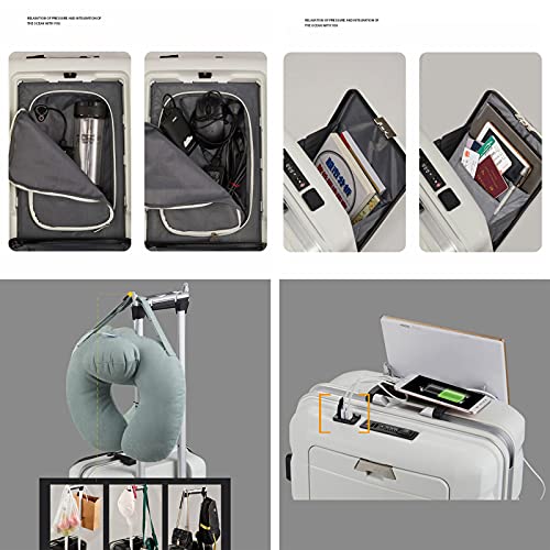 2-Piece Multifunctional Usb Charging Port Luggage Set, Hardshell Suitcase With Built-In Tsa Lock, Trolley Case With Front Computer Compartment (Color : Black, Size : Aluminum Frame) #TOP5