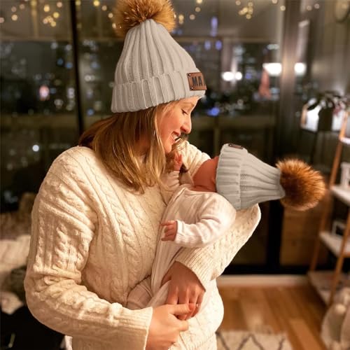 Personalized Parent-Child Beanie Hat, 2-Pack Mama Mini Pom Pom Hats, Mother & Baby Boys Girls Winter Warm Knit Hat Gifts4