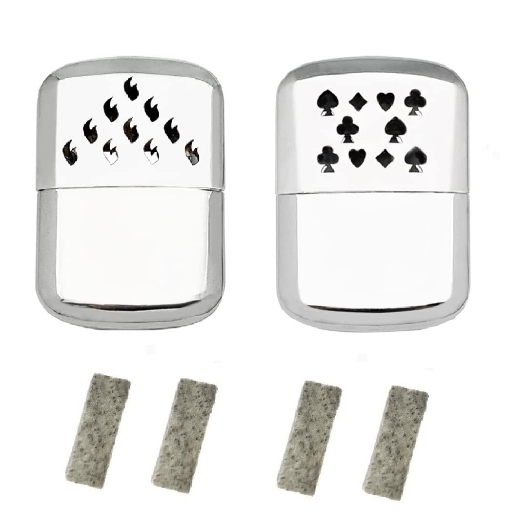 A-ONE 2 silberne Handwärmer (zehn + Schürhaken) + 4 Stück Ersatz-Handwärmer aus Platin – nachfüllbarer Metall-Taschenwärmer