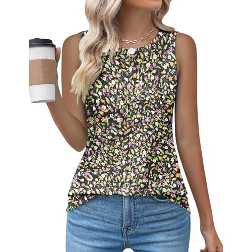 Kistore Womens Summer Tank Tops Sleeveless Crew Neck Pleated Blouse Shirts Fashion Clothes 2025