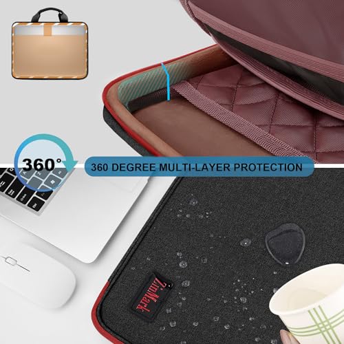 Image of Laptop Case 15.6 Inch Briefcase Military-Grade Protection with Detachable Belt Bag, Compatible All Model of 15-16 Inch MacBook Pro and Most Popular 15.6 Inch Notebooks Chromebooks (Black Red)