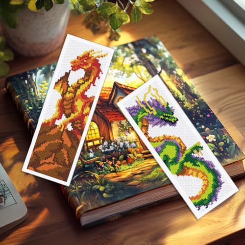 Image of INFUNLY 6PCS Dragon Cross Stitch Bookmark Kit for Adults Books Cross Stitch Kits DIY Crossstitch Kits Flying Dragons Stamped Embroidery Bookmark Kit with Instructions for Book Lovers Readers