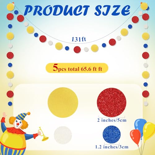 Image of Outus 5 Pieces Colorful Circle Garland Banner Hanging Paper Dot Decorations for Classroom, Birthday Party, Baby Shower, Wedding Backdrop & Photo Booth Graduation Decor (Red,Blue,Yellow)