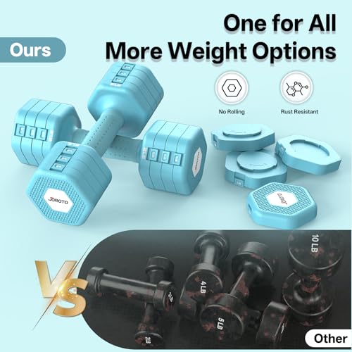 Image of JOROTO 5-in-1 Adjustable Dumbbell Set, 8LB /11LB Pair Adjustable Weights for Women at Home, 1s-Adjust Dual Locking Stable Hand Weights with TPE Soft Handle, Home Gym, Rehab, Pilates, Yoga, Strength Training