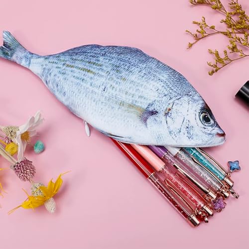 Image of 2pcs Fish Pencil Case Novelty Fish Pen Bag Fish Coin Purse Funny Pencil Case with Padded Thick Foam Lining Fish Gifts for University Classroom Supply(Vivid Style,Blue & Red)