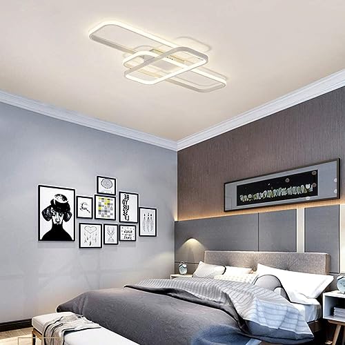 Plafonnier LED flush mount lustre géométrique blanc dimmable télécommande pour salon - 3
