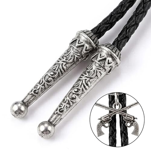 Image of Jeilwiy Bolo Tie for Men Western Cowboy Tie Necklace Gold Bolo Tie Leather Necktie Halloween Tie Accessories for Women