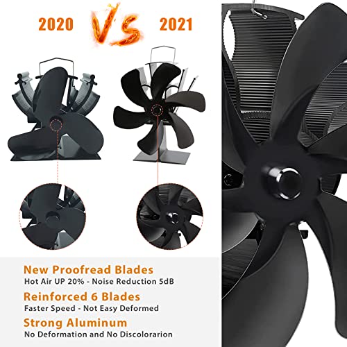 Pybbo 6 Blades Wood Burning Stove Fireplace Fan - Non-Electric Improved Silent Motors Heat Powered Circulates Warm/Heated Air Eco Stove Fan For Gas/Pellet/Wood/Log Burner Stoves #TOP2