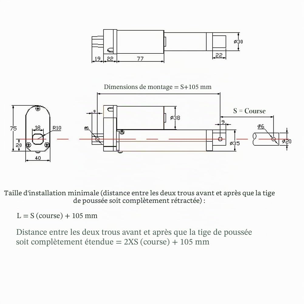 Actionneur à Mouvement Linéaire, 24V 750N Moteur à Actionneur Linéaire Électrique 100mm Course pour Canapé Électrique, Tige de Levage de Support Électrique, Equipements Electriques