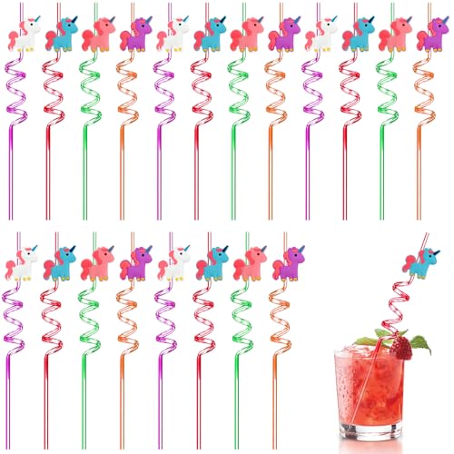 NINGYER 20 Pièces Paille Enfant, Paille pour Enfant Reutilisable, Pailles Licorne pour Décorations Fête de Noël, Décorations Fête D'anniversaire (Colorées)