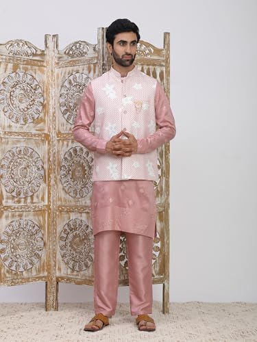 Mens Silk Kurta Trouser Set With Embroidered Waistcoat (Nehru Jacket) (C-126)2