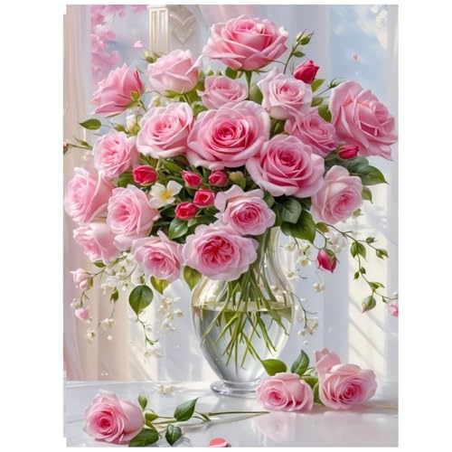 Daisen Art Rose Diamond Painting Adulte, Fleur Diamant Painting, Rose Peinture Diamant Kit artisanal de décoration murale pour la maison 30x40cm