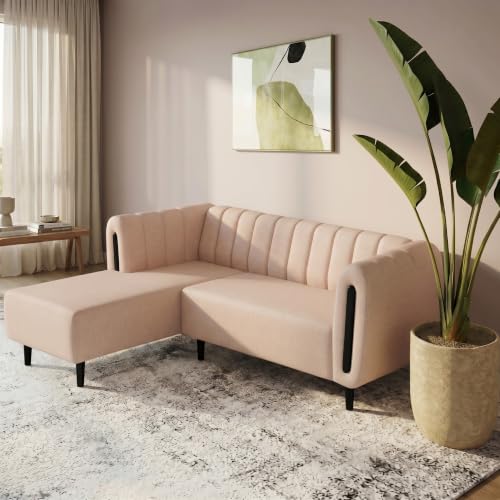 Image of Interio by Godrej Paramount L-Shape 3 Seater Right Hand Side Fabric Sofa, 1-Year Warranty, Solid Wood, Beige